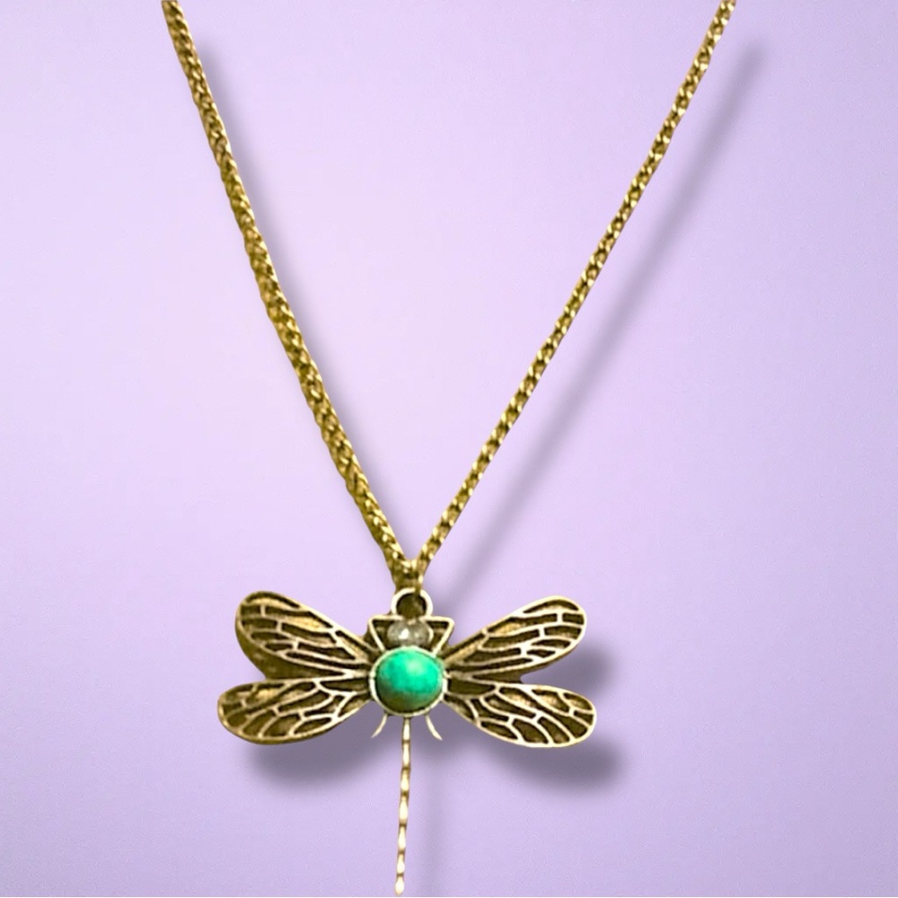 Antique Blue Dragonfly Bronzed Sweater Necklace NWT